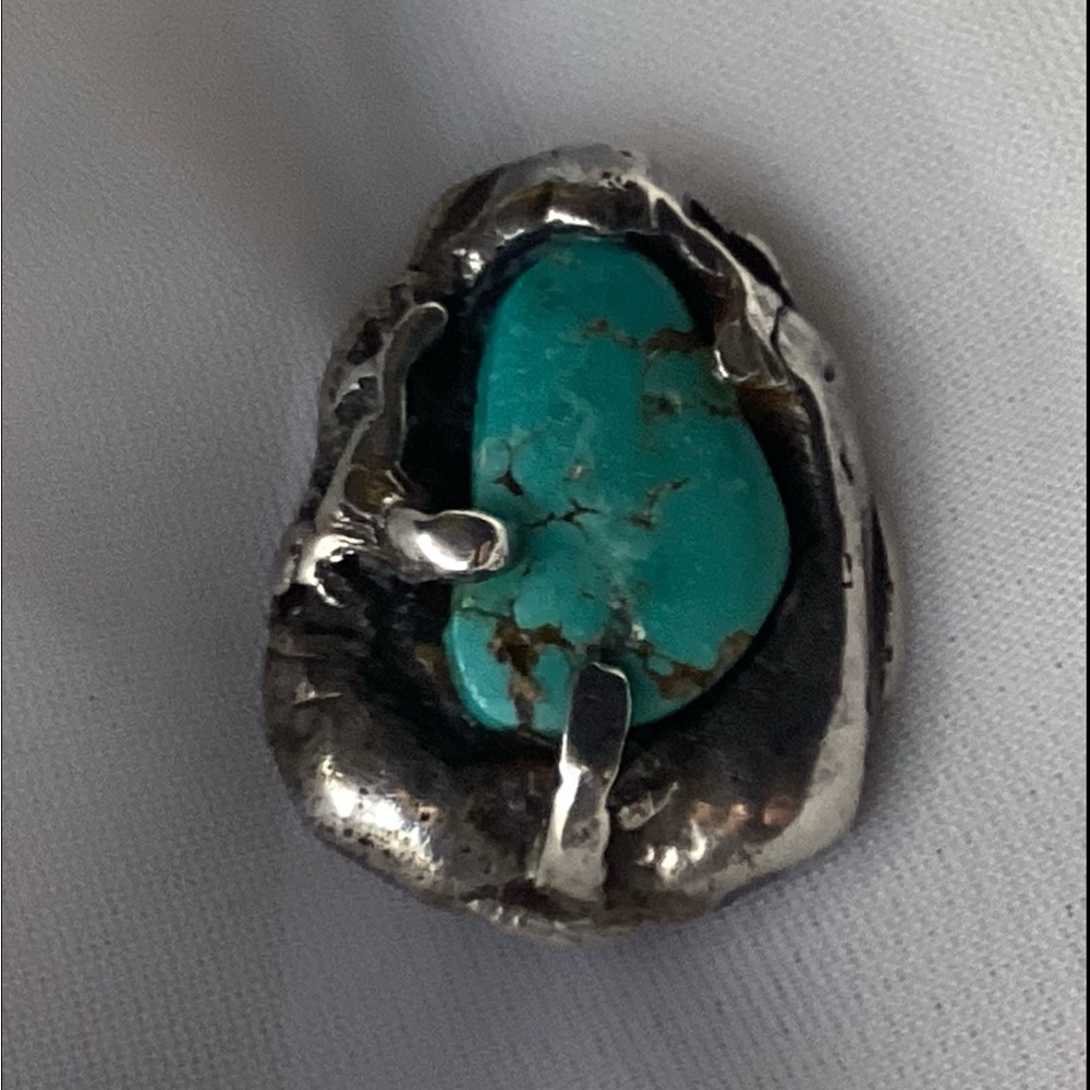NATIVE AMERICAN NAVAJO TURQUOISE SIGNED STERLING SILVER BROOCH VINTAGE